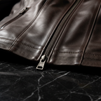Dark Brown Leather Jacket – Zip & Leather Detail