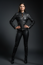 Black Quilted Moto Jacket – Full Body Front Studio