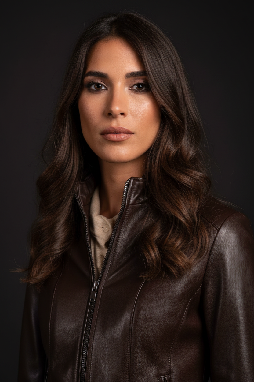 Dark Brown Leather Jacket – Close-Up Portrait