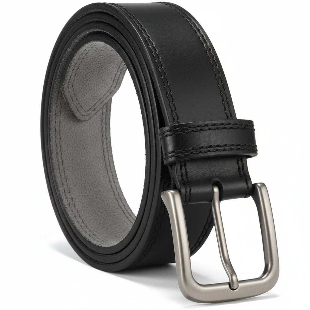 Premium leather belt in Midnight Black, coiled style
