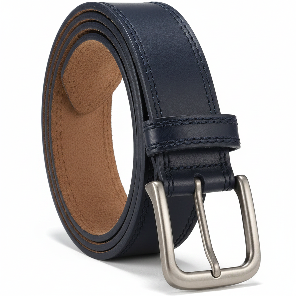 Premium leather belt in Navy Blue, coiled style