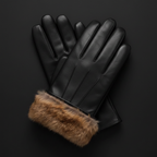 Black leather gloves with fur trim - back view