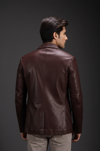 Dark brown quilted leather blazer back view