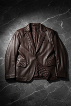 Dark brown quilted leather blazer flat lay