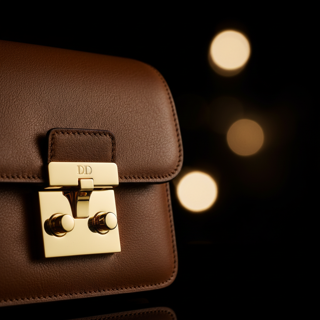 Brown leather crossbody bag - gold hardware detail