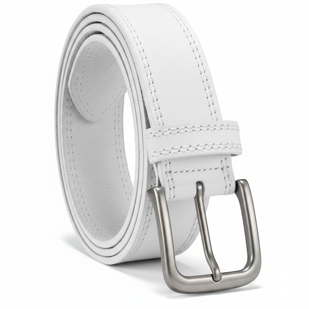 Premium leather belt in Pure White, coiled style