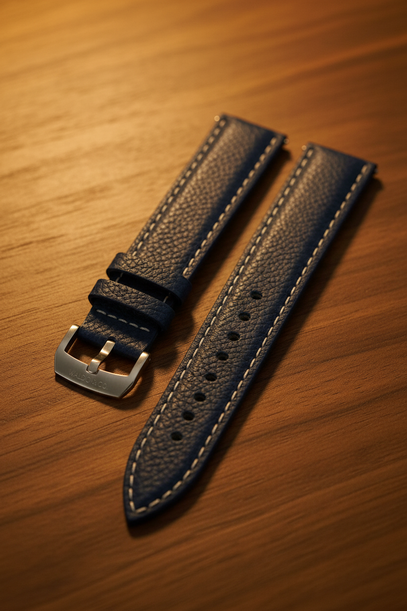 Tan brown Saffiano leather watch strap — cinematic studio