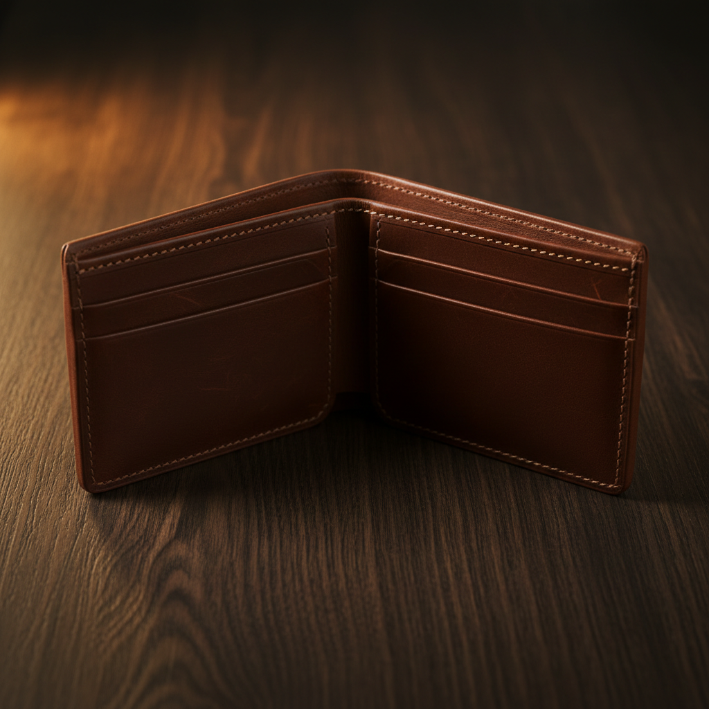 Zunera Premium Leather Bifold Wallet - Cognac Brown Flat Lay