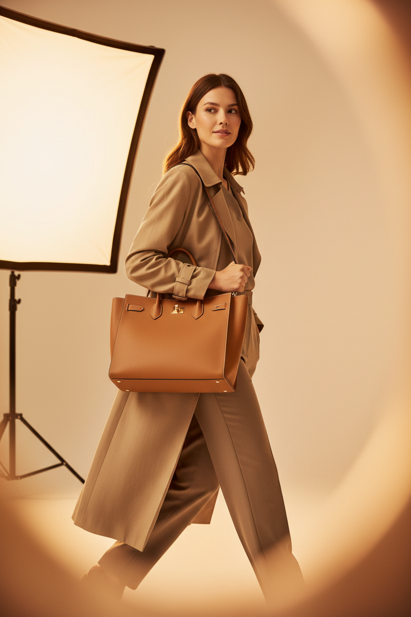 Premium Leather Tote Bag - Model Shot