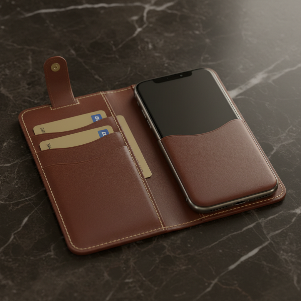 Zunera Leather Flip Wallet Case in Cognac Brown with card slots open