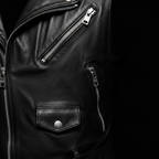 Men's black leather buckle biker vest – zipper and buckle close-up