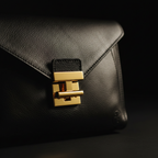 Black leather crossbody bag - gold hardware detail