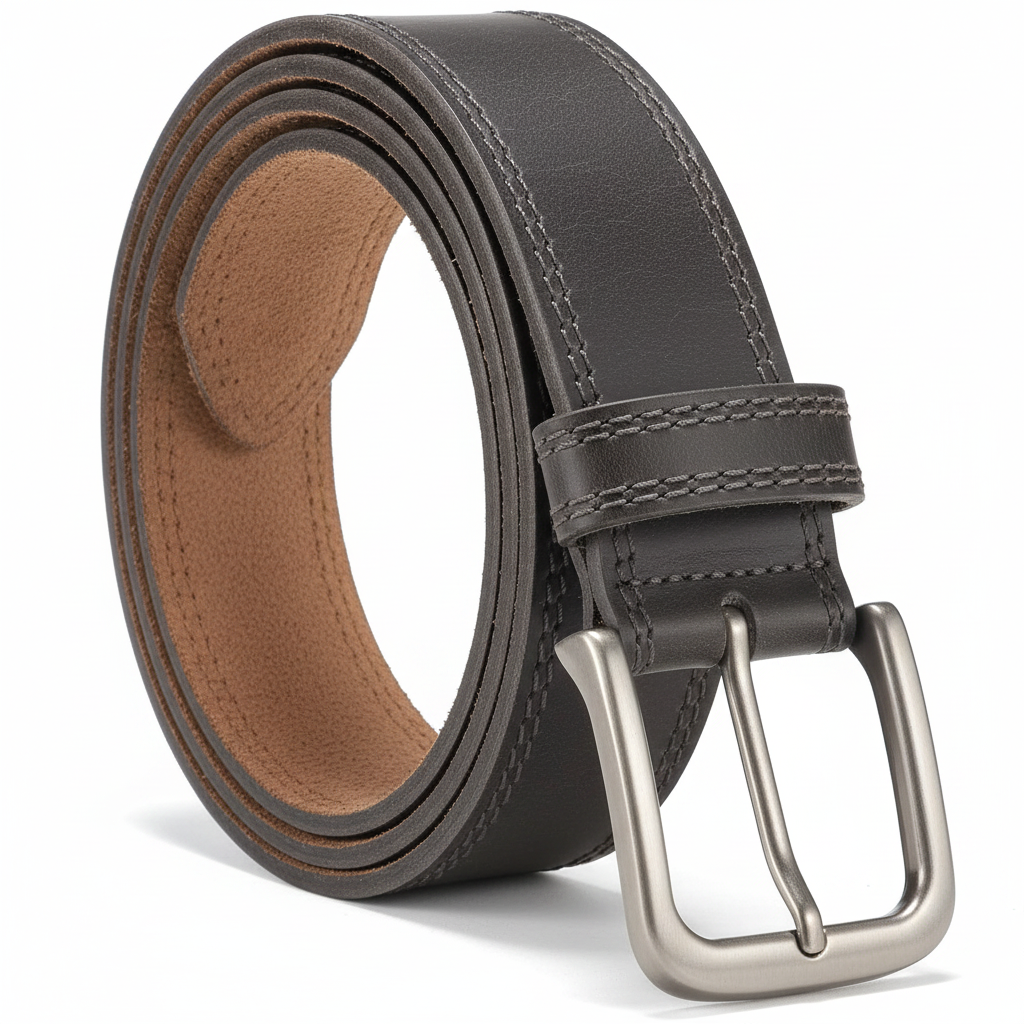 Premium leather belt in Charcoal Gray, coiled style