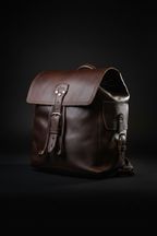 Zunera dark brown leather backpack cinematic studio shot on matte black