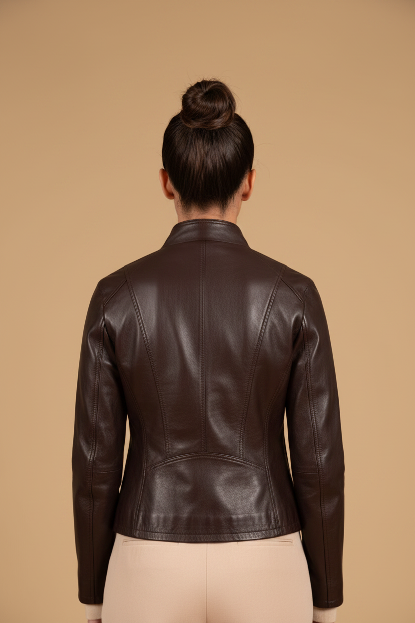 Dark Brown Leather Jacket – Back View Studio