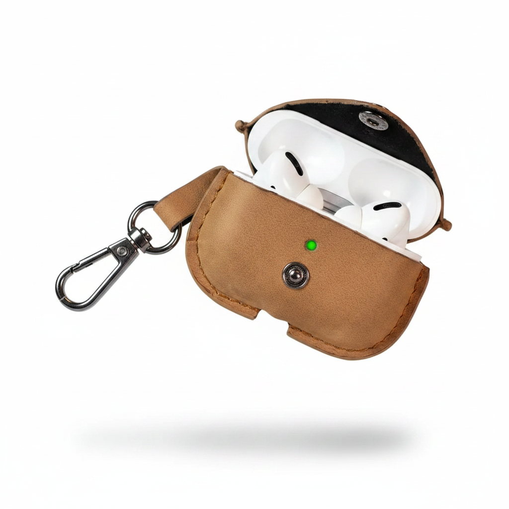 Leather AirPods Pro case — floating clean white