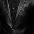 Men's Black Leather Blazer Detail