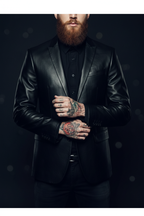 Men's Black Leather Blazer Front