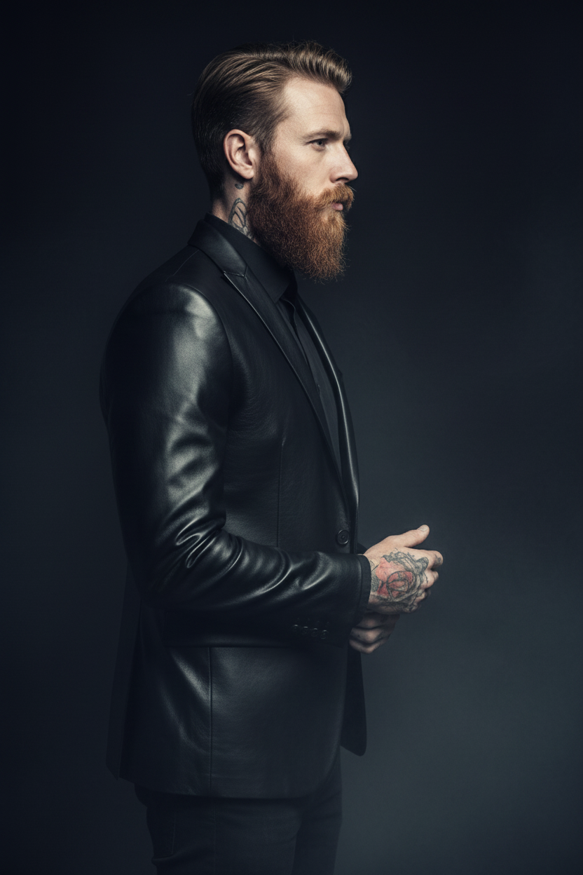 Men's Black Leather Blazer Side
