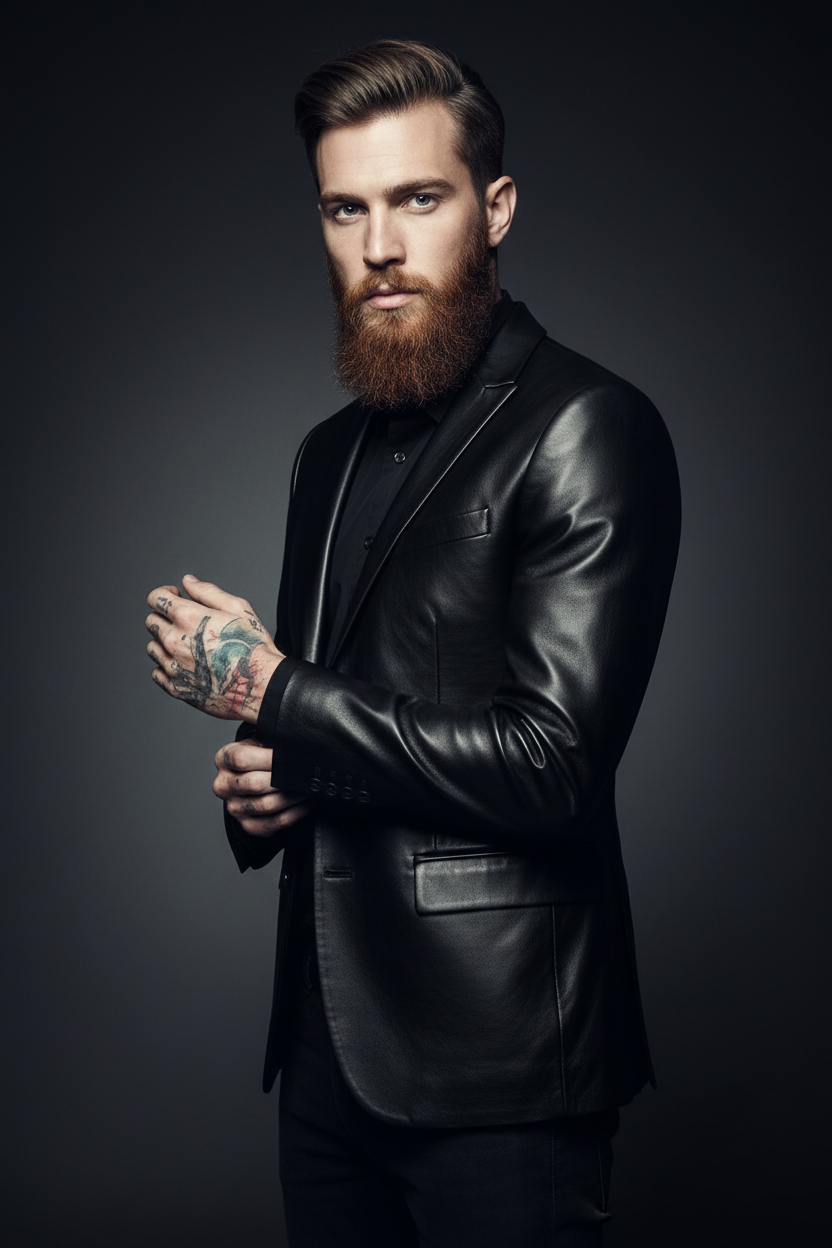 Men's Black Leather Blazer Three-Quarter