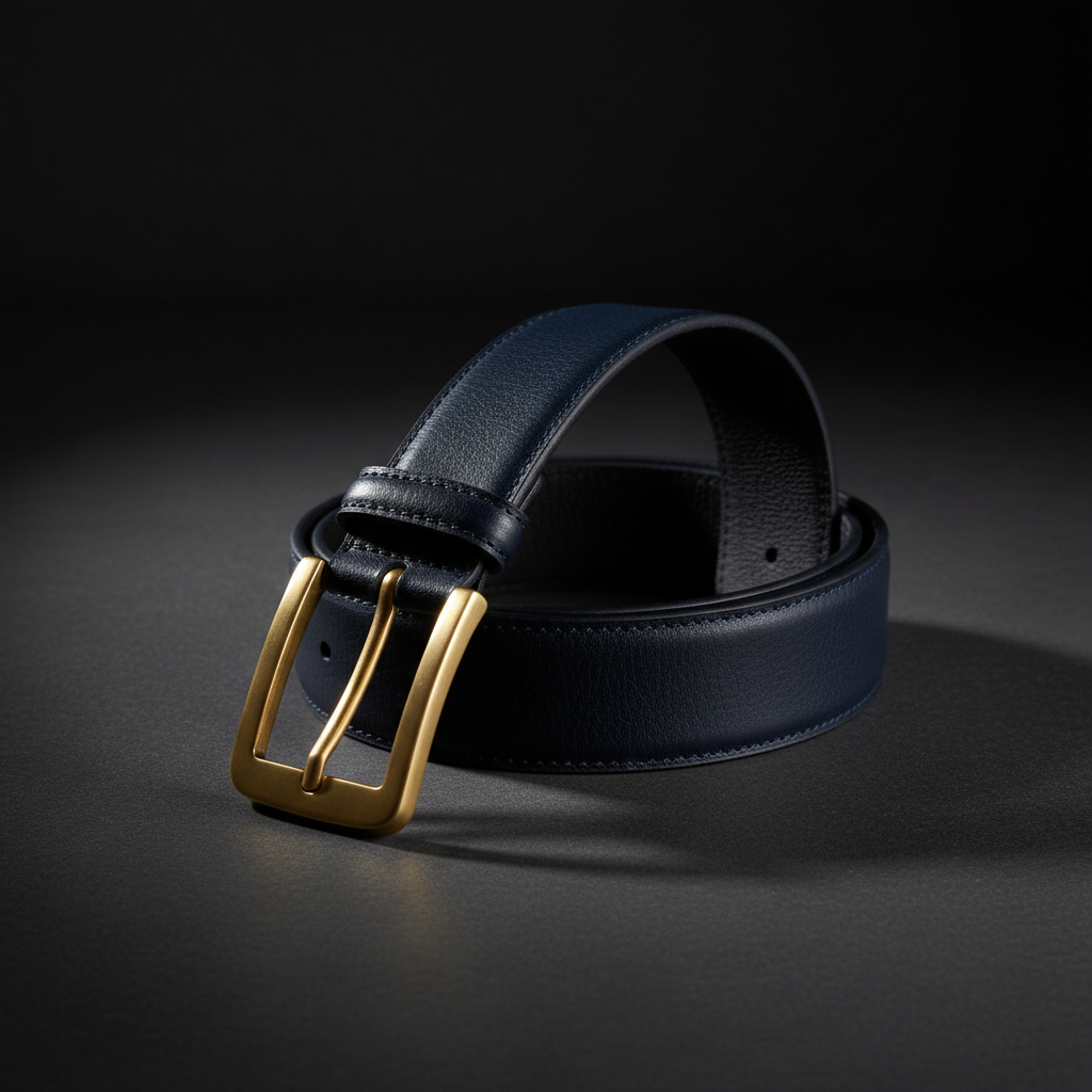 Navy Blue Leather Belt